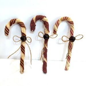 New Set of 3 OOAK Handmade Primitive Distressed Candy Canes with Bells Holiday